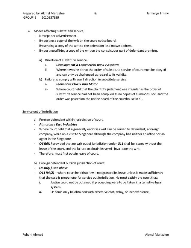 service of defence service out of jurisdiction meaning
